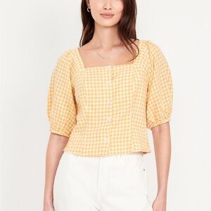 Old Navy Puff Sleeve Linen Gingham Top - L